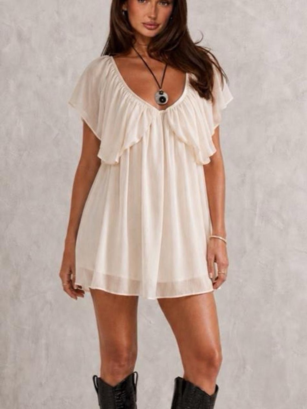 Princess Polly Sheer Cream Mini Dress